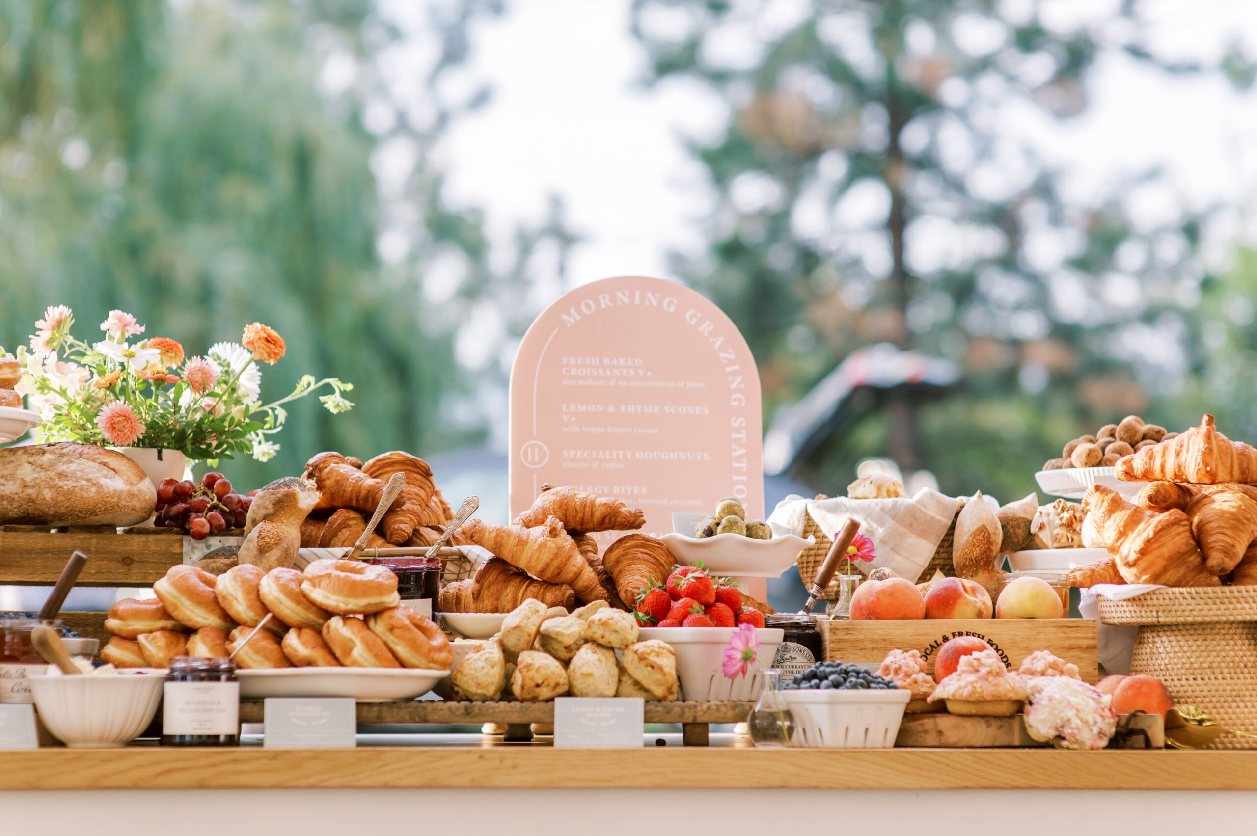 Breakfast display with fresh baking and fruit