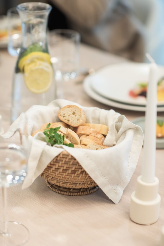 bread basket with natural white napkin